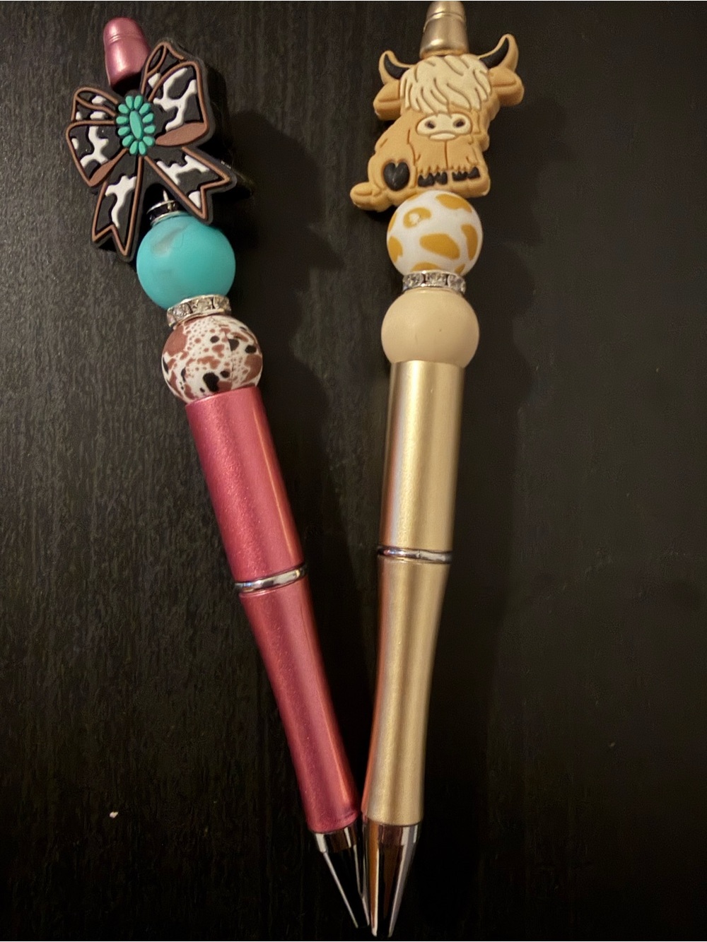 Bow & Highland Cow Bead Pen Set - Pink and Gold